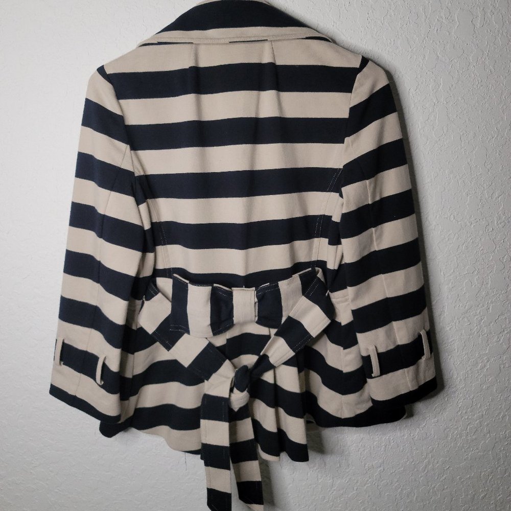 Kate Spade Double Breasted Jacket Pleats Bow in Back Blue and White Stripes Belt - Picture 3 of 6